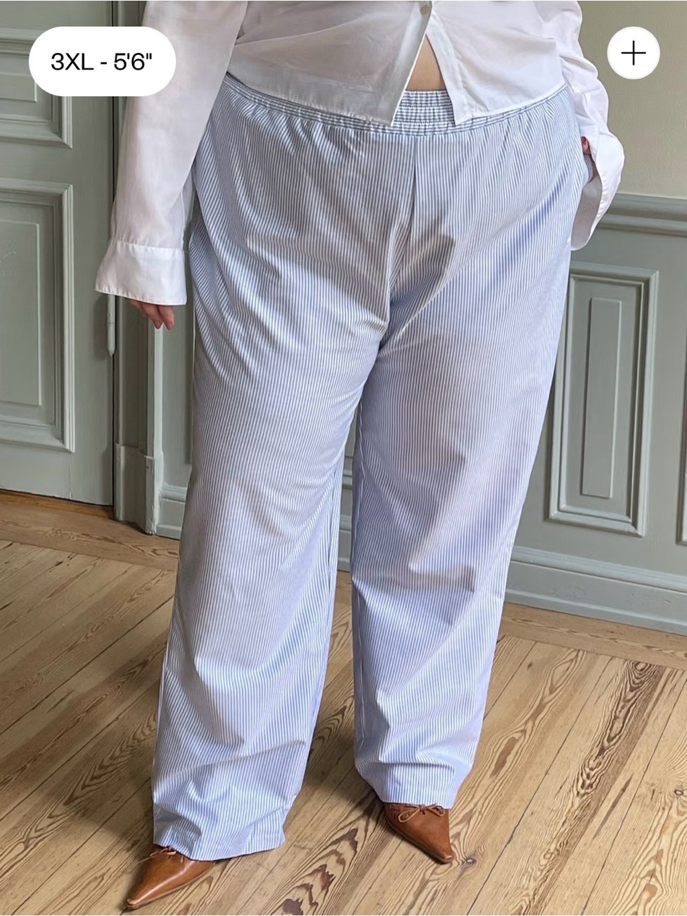 NWOT Djerf Avenue Breezy Pants Light Blue Stripe Elastic-Waist Pants XXXL